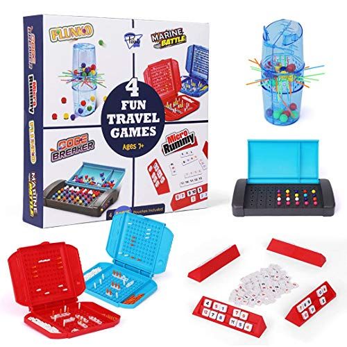  Point Games 4 Fun Travel Games - Board Game Assortment in One Box - Improves Eye-Hand Coordination and Stimulates Strategy and Critical Thinking - Easy Storage and Travel Friendly