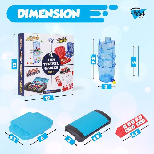  Point Games 4 Fun Travel Games - Board Game Assortment in One Box - Improves Eye-Hand Coordination and Stimulates Strategy and Critical Thinking - Easy Storage and Travel Friendly