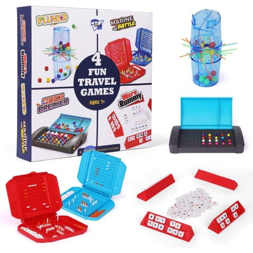  Point Games 4 Fun Travel Games - Board Game Assortment in One Box - Improves Eye-Hand Coordination and Stimulates Strategy and Critical Thinking - Easy Storage and Travel Friendly