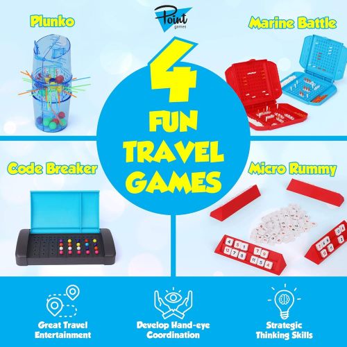  Point Games 4 Fun Travel Games - Board Game Assortment in One Box - Improves Eye-Hand Coordination and Stimulates Strategy and Critical Thinking - Easy Storage and Travel Friendly