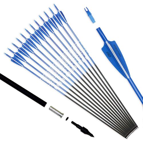  Pointdo 30inch Carbon Arrow Fluorescence Color Targeting and Practice and Hunting Arrows for Compound Bow and Recurve Bow with Removable Tips(Pack of 12)