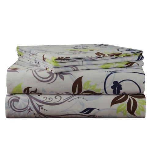  Pointehaven 170 GSM Flannel Sheet Set, Twin, Printed, Spring Ivy