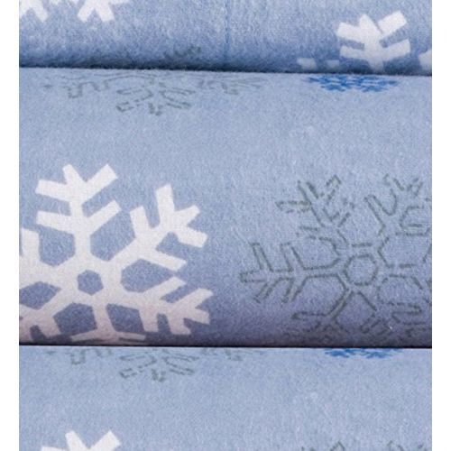  Pointehaven Heavy Weight Printed Flannel 100-Percent Cotton Sheet Set, Queen, Snow Flakes
