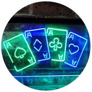 Four Aces Poker Casino Man Cave Bar Dual Color LED Neon Sign Green & Blue 12 x 8.5 st6s32-i2705-gb