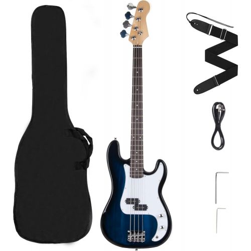  [아마존베스트]Polar Aurora NEW Full Size 4 Strings Blue Electric Bass Guitar+ Amp Cord+ Gigbag