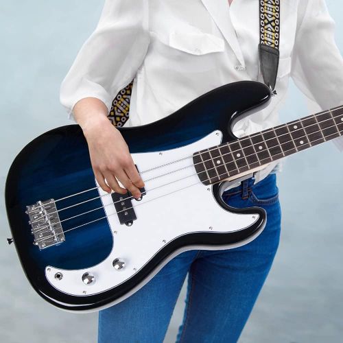  [아마존베스트]Polar Aurora NEW Full Size 4 Strings Blue Electric Bass Guitar+ Amp Cord+ Gigbag