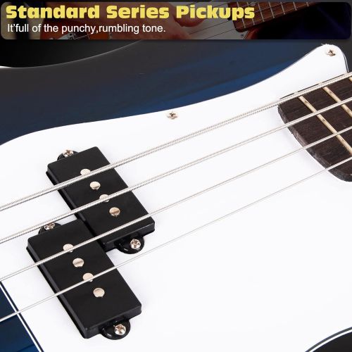  [아마존베스트]Polar Aurora NEW Full Size 4 Strings Blue Electric Bass Guitar+ Amp Cord+ Gigbag