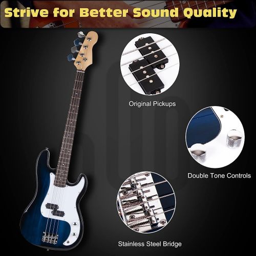  [아마존베스트]Polar Aurora NEW Full Size 4 Strings Blue Electric Bass Guitar+ Amp Cord+ Gigbag