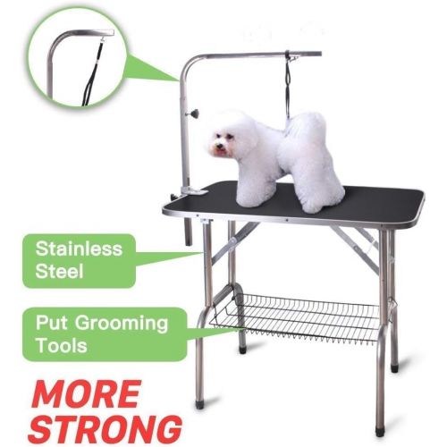 핑 Polar Aurora Pingkay Heavy Duty Pet Professional Dog Show Foldable Grooming Table wAdjustable Arm & Noose & Mesh Tray