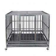 Polar Aurora Heavy Duty Pet Dog Cage Strong Metal Crate Kennel Playpen w/Wheels&Tray
