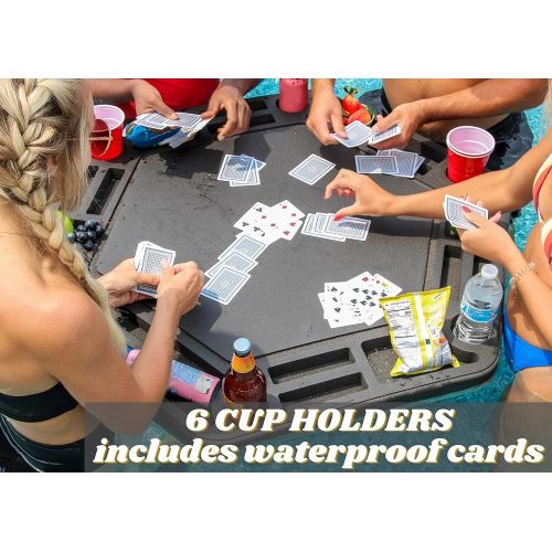  [아마존베스트]Polar Whale Floating Game or Card Table Tray for Pool or Beach Party Float Lounge Durable Foam Drink Holders with Waterproof Playing Cards Deck UV Resistant