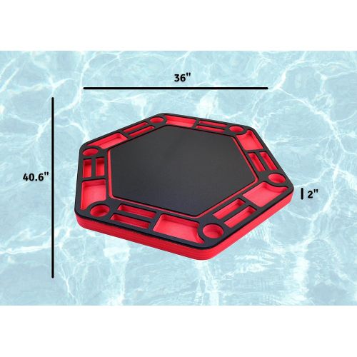  [아마존베스트]Polar Whale Floating Poker Table Red and Black Game Tray for Pool or Beach Party Float Lounge Durable Foam Chip Slots Drink Holders with Waterproof Playing Cards Deck UV Resistant