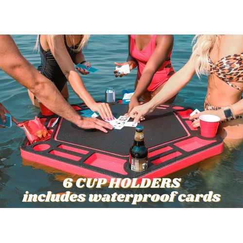  [아마존베스트]Polar Whale Floating Poker Table Red and Black Game Tray for Pool or Beach Party Float Lounge Durable Foam Chip Slots Drink Holders with Waterproof Playing Cards Deck UV Resistant