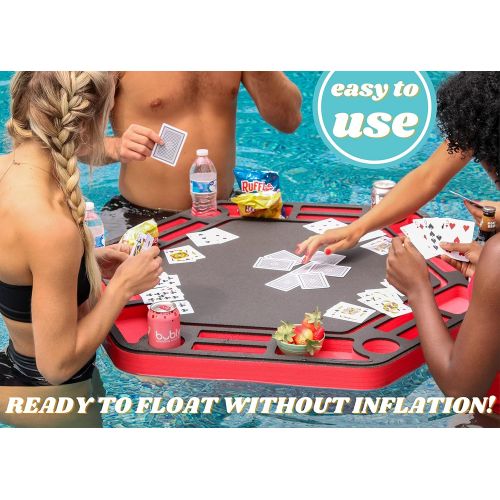  [아마존베스트]Polar Whale Floating Poker Table Red and Black Game Tray for Pool or Beach Party Float Lounge Durable Foam Chip Slots Drink Holders with Waterproof Playing Cards Deck UV Resistant