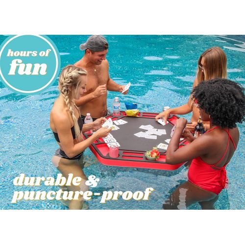  [아마존베스트]Polar Whale Floating Poker Table Red and Black Game Tray for Pool or Beach Party Float Lounge Durable Foam Chip Slots Drink Holders with Waterproof Playing Cards Deck UV Resistant