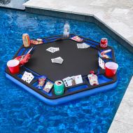 Polar Whale Floating Poker Table Red and Black Game Tray for Pool or Beach Party Float Lounge Durable Foam Chip Slots Drink Holders with Waterproof Playing Cards Deck UV Resistant