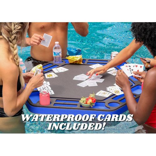  Polar Whale Floating Poker Table Red and Black Game Tray for Pool or Beach Party Float Lounge Durable Foam Chip Slots Drink Holders with Waterproof Playing Cards Deck UV Resistant