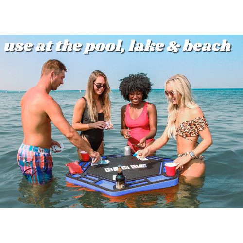  Polar Whale Floating Poker Table Red and Black Game Tray for Pool or Beach Party Float Lounge Durable Foam Chip Slots Drink Holders with Waterproof Playing Cards Deck UV Resistant