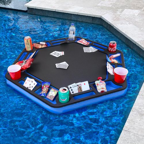  Polar Whale Floating Poker Table Red and Black Game Tray for Pool or Beach Party Float Lounge Durable Foam Chip Slots Drink Holders with Waterproof Playing Cards Deck UV Resistant