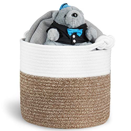  Polarduck Cotton Rope Basket 13” x 12” x 11”, Baby Laundry Basket, Laundry Hamper, Woven Blanket Basket, Nursery Bin Organizer, Toys Storage Basket with Lucky Knots Handle, (Natura