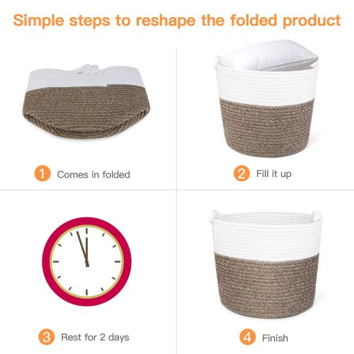  Polarduck Cotton Rope Basket 13” x 12” x 11”, Baby Laundry Basket, Laundry Hamper, Woven Blanket Basket, Nursery Bin Organizer, Toys Storage Basket with Lucky Knots Handle, (Natura