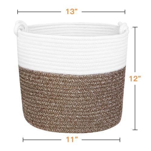  Polarduck Cotton Rope Basket 13” x 12” x 11”, Baby Laundry Basket, Laundry Hamper, Woven Blanket Basket, Nursery Bin Organizer, Toys Storage Basket with Lucky Knots Handle, (Natura