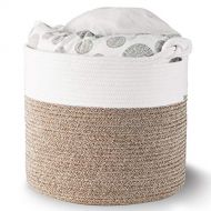 Polarduck Cotton Rope Basket 16” x 15” x 14”, Baby Laundry Basket, Laundry Hamper, Woven Blanket Basket, Nursery Bin Organizer, Toys Storage Basket with Lucky Knots Handle, (Natura