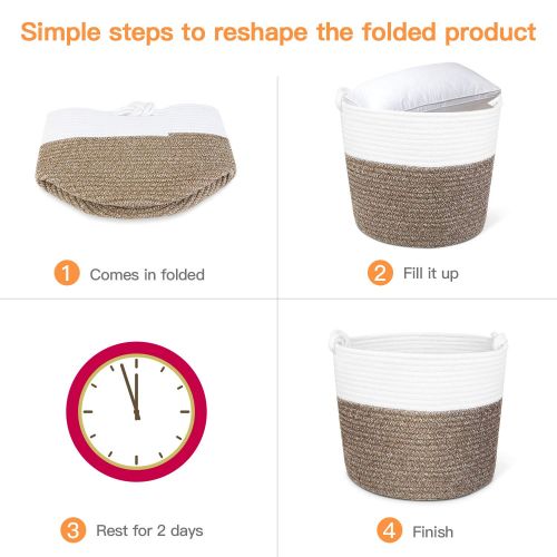  Polarduck Cotton Rope Basket 16” x 15” x 14”, Baby Laundry Basket, Laundry Hamper, Woven Blanket Basket, Nursery Bin Organizer, Toys Storage Basket with Lucky Knots Handle, (Natura