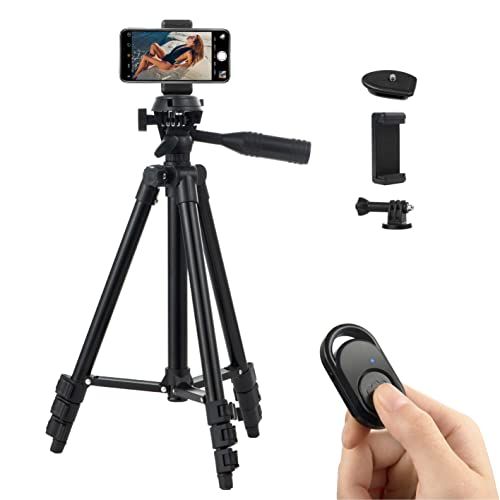  Polarduck Camera Mount Phone Tripod Stand: 42-Inch 106cm Lightweight Travel Tripod for iPhone with Remote & Phone Holder & GoPro Adapter Compatible with iPhone & Android Cell Phone