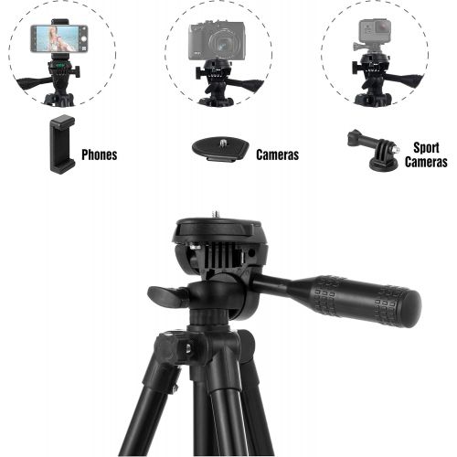  Polarduck Camera Mount Phone Tripod Stand: 51-Inch 130cm Lightweight Travel Tripod for iPhone with Remote & Phone Holder & GoPro Adapter Compatible with iPhone & Android Cell Phone