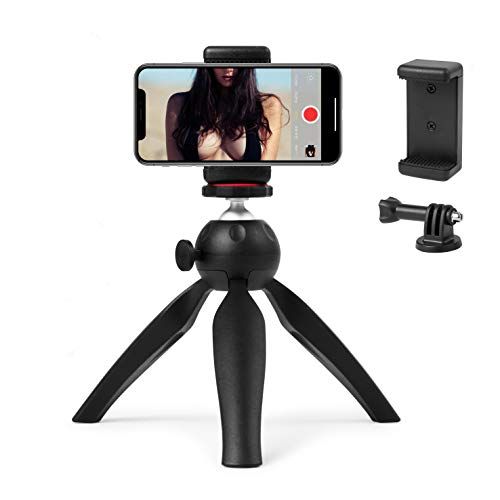  Polarduck Mini Tripod, Mini Phone Tripod Stand, Mini Tripod for iPhone/Compact DLSR/Samsung/Android Cellphone/Webcam/Projector with Universal Phone Mount & GoPro Mount, Fully Adjus