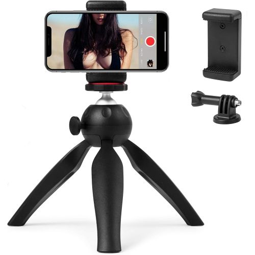  Polarduck Mini Tripod, Mini Phone Tripod Stand, Mini Tripod for iPhone/Compact DLSR/Samsung/Android Cellphone/Webcam/Projector with Universal Phone Mount & GoPro Mount, Fully Adjus
