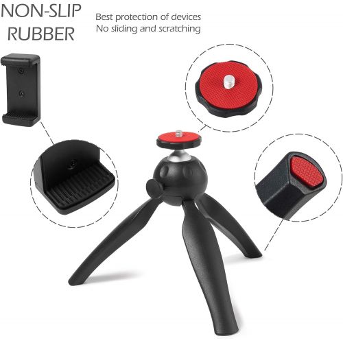  Polarduck Mini Tripod, Mini Phone Tripod Stand, Mini Tripod for iPhone/Compact DLSR/Samsung/Android Cellphone/Webcam/Projector with Universal Phone Mount & GoPro Mount, Fully Adjus