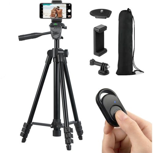  [아마존베스트]Polarduck Phone Tripod, Tripod for iPhone 51 Inch 130cm Lightweight Tripod Stand for iPhone/Samsung/Huawei Cell Phone, Camera and Gopro with Bluetooth Remote Control, Phone Holder