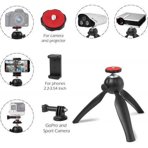  [아마존베스트]Polarduck Mini Tripod, Mini Phone Tripod Stand, Mini Tripod for iPhone/Compact DLSR/Samsung/Android Cellphone/Webcam/Projector with Universal Phone Mount & GoPro Mount, Fully Adjus