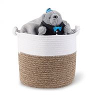 [아마존베스트]Polarduck Cotton Rope Basket 13” x 12” x 11”, Baby Laundry Basket, Laundry Hamper, Woven Blanket Basket, Nursery Bin Organizer, Toys Storage Basket with Lucky Knots Handle, (Natura