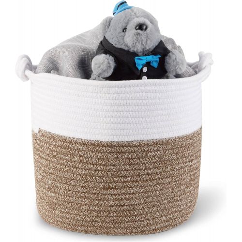  [아마존베스트]Polarduck Cotton Rope Basket 13” x 12” x 11”, Baby Laundry Basket, Laundry Hamper, Woven Blanket Basket, Nursery Bin Organizer, Toys Storage Basket with Lucky Knots Handle, (Natura