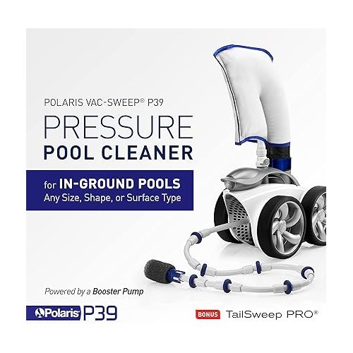  Polaris P39 Pressure Side Pool Cleaner - All Wheel Drive - TailSweep PRO - Dual Chamber SuperBag - Cleans All In-Ground Pool Types WE000008