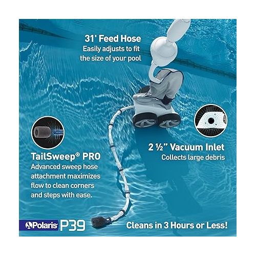  Polaris P39 Pressure Side Pool Cleaner - All Wheel Drive - TailSweep PRO - Dual Chamber SuperBag - Cleans All In-Ground Pool Types WE000008