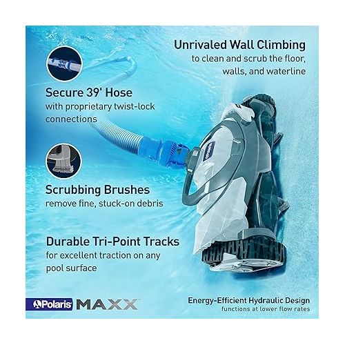  Polaris MAXX Premium Suction-Side Automatic Pool Cleaner for All In-Ground Pool Surfaces, Smart Navigation, Energy Efficient, Halo Technology for Easy Debris Removal
