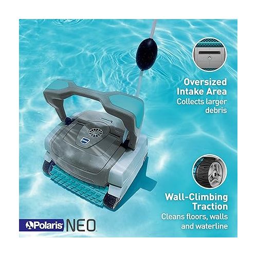  Polaris NEO Robotic Pool Cleaner, Automatic Vacuum for InGround Pools up to 40ft, Wall Climbing Vac w/ Strong Suction