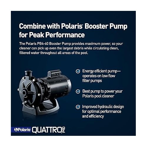  Polaris Quattro P40 Pressure Side Pool Cleaner for All In-Ground Pool Surfaces, Large-Capacity Dual Filtration Canister, 31' Hose & Transparent Lid to View Debris