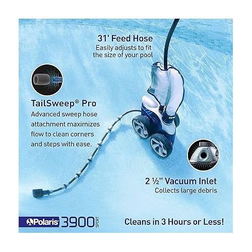  Polaris Vac-Sweep 3900 Sport Pressure Inground Pool Cleaner, Triple Jet Powered, with a Dual Chamber SuperBag for Debris