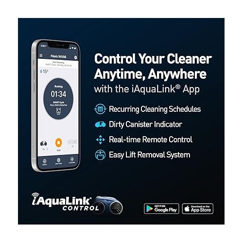  Polaris 9650iQ Sport Robotic Cleaner, Automatic Vacuum for InGround Pools up to 60ft, Smart App, WiFi, Amazon Alexa, 70ft Swivel Cable w/Strong Suction & Easy Access Filter Canister