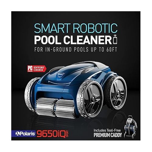  Polaris 9650iQ Sport Robotic Cleaner, Automatic Vacuum for InGround Pools up to 60ft, Smart App, WiFi, Amazon Alexa, 70ft Swivel Cable w/Strong Suction & Easy Access Filter Canister