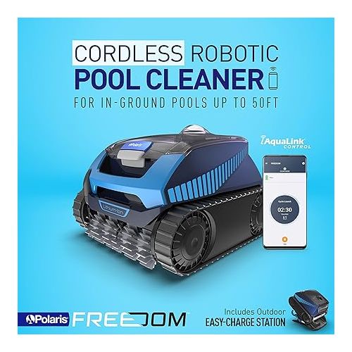  Polaris Freedom Cordless Robotic Pool Cleaner, Cable-Free for All In-Ground Pools up to 50ft, Four Cleaning Modes & Intelligent Cleaning Technology