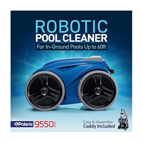  Polaris 9550 Sport Robotic Pool Cleaner, Automatic Vacuum for InGround Pools up to 60ft, 70ft Swivel Cable, Remote Control, Wall Climbing Vac w/Strong Suction & Easy Access Debris Canister