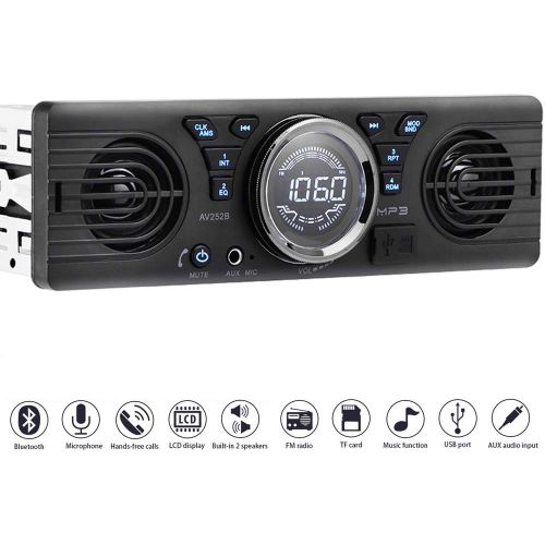  [아마존베스트]PolarLander Universal 1 Din 12V in-Dash Car Radio Audio Player Built-in 2 Speaker Stereo FM Support Bluetooth with USB/TF Card Port