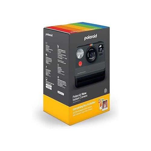 폴라로이드 Polaroid Now 2nd Generation I-Type Instant Camera + Film Bundle - Now Black Camera + 16 Color Photos (6248)- Black