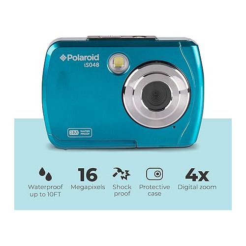 폴라로이드 Polaroid IS048 Waterproof Instant Sharing 16 MP Digital Portable Handheld Action Camera, Teal